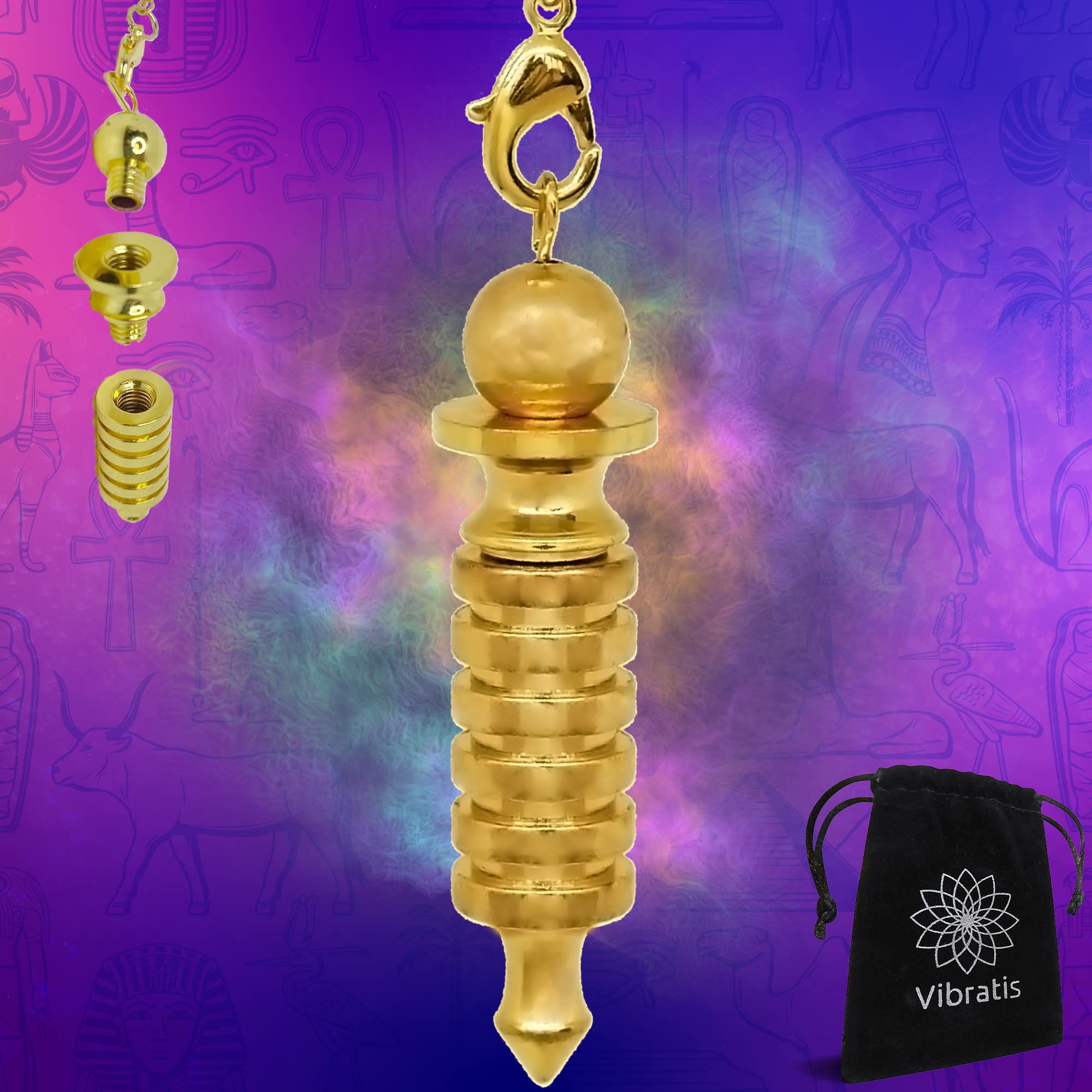 ISIS Dowsing Egyptian Pendulum in Gold-Plated Brass | Chambered Magnetizing Dowsing Pendulum [Satisfait ou Remboursé à Vie]