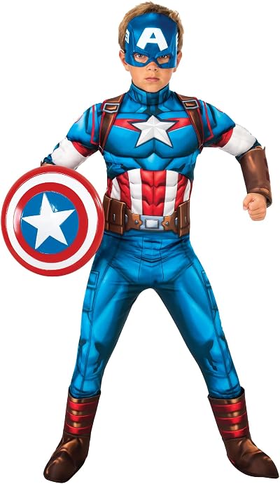 Rubies Captain America Deluxe Kids Fancy Dress 9-10 Years Multicolour