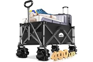 NBONEBS Collapsible Folding Wagon Cart Heavy Duty,Beach Wagon with Big Wheels,Utility Grocery Wagon with Side Pocket for Outdoor Garden,Camping,Shopping and Sports, R-Black