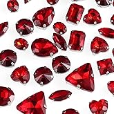 50 PCS Sew on Rhinestones Mixed Shapes Glass Rhinestones Sew on Crystal Gems Mental Flatback with Silver Claw for Jewelry Crafts Clothes DIY Craft Shoes Dress Jewelry Making Red