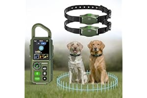 EAYACO Wireless Dog Fence - Portable Electric Fence, Dog Shock Collar, Perimeter Containment System up to 656 ft Radius in Open Areas, Waterproof Rechargeable (Olive Green - for 2 Dogs)