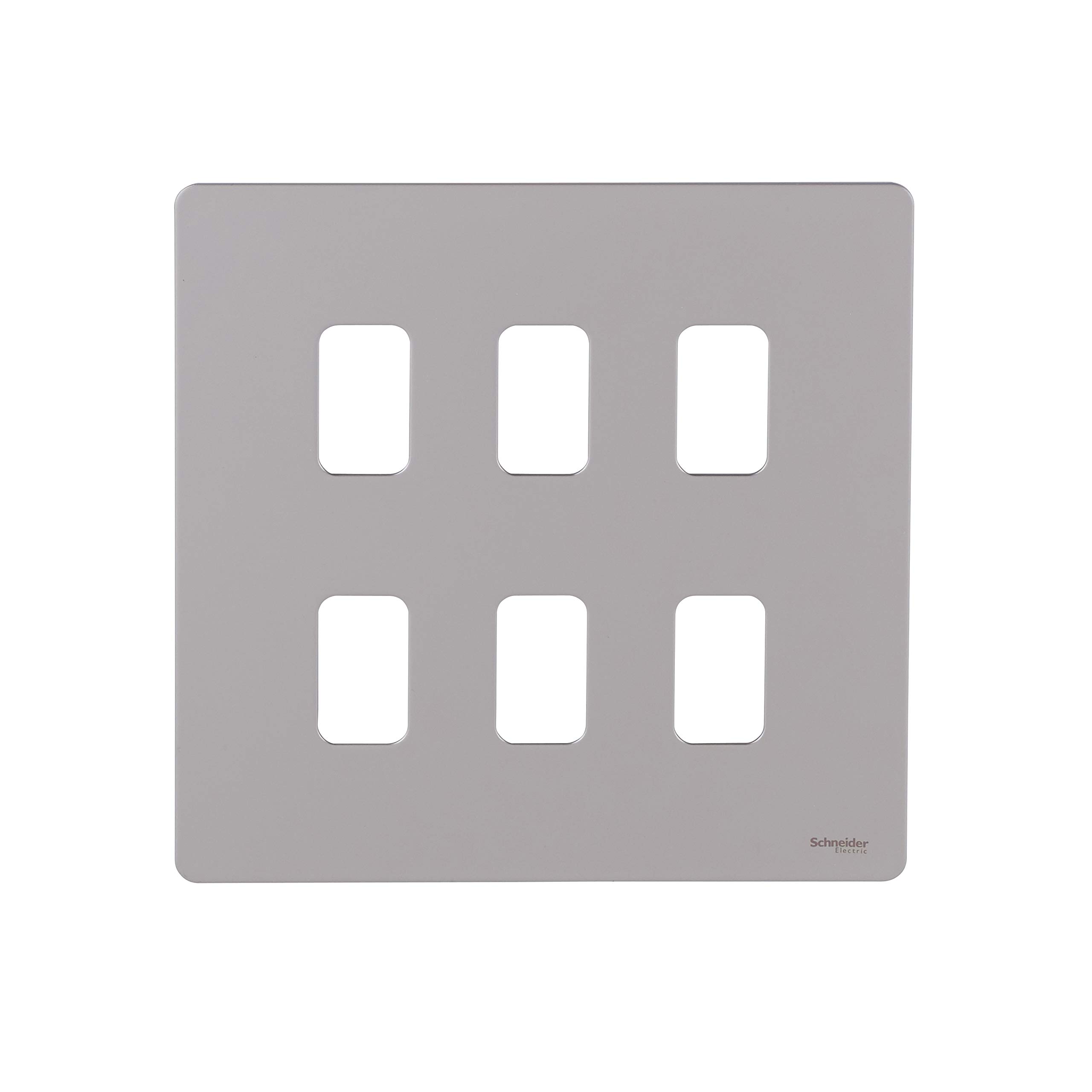 Schneider Electric Ultimate Screwless Flat Plate - 6 Gang Grid Faceplate, with Mounting Frame, GUGS06GPN, Pearl Nickel