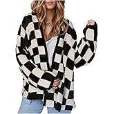 WDIRARA Women's Plaid Checkered Open Front Cardigan Sweaters Long Sleeve Knit Outerwear