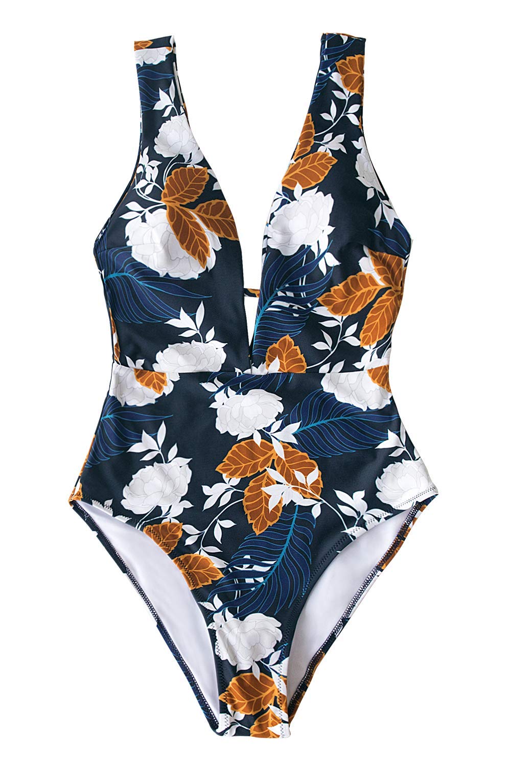 CUPSHE Women's Autumn Floral Plunging Neckline Lined One Piece Swimsuit Beachwear Central