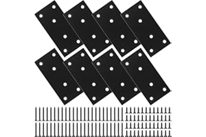 TIBEGOLD Mending Plate, Black Metal Flat Straight Brace Bracket, Double-Wide Metal Plate, Joining Plate for Wood Furniture Fence Fastening with Screws in 2 Different Lengths (48x100mm, 4 Pack)