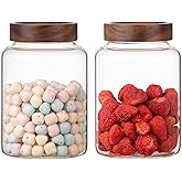 Patoper Large Glass Coffee Jars 60 oz /1800ml, Round Storage Canister with Wooden Lid Clear Glass Food Jar for Pantry Sugar T