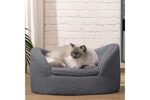 Hollypet Cat Sofa Couch, Pet Sofa for Cats and Small Dogs, Sherpa Fleece Cat Sleeping Bed, Ultra-Soft Snuggle Cat Sofa for Indoor Kitten, Luxury Mini Dog Couch Sofa Bed, Gray
