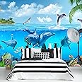 LOOWAP Ocean Wallpaper White Gull Dolphin Wall Mural for Bedroom Living Room (Not Peel n‘ Stick)