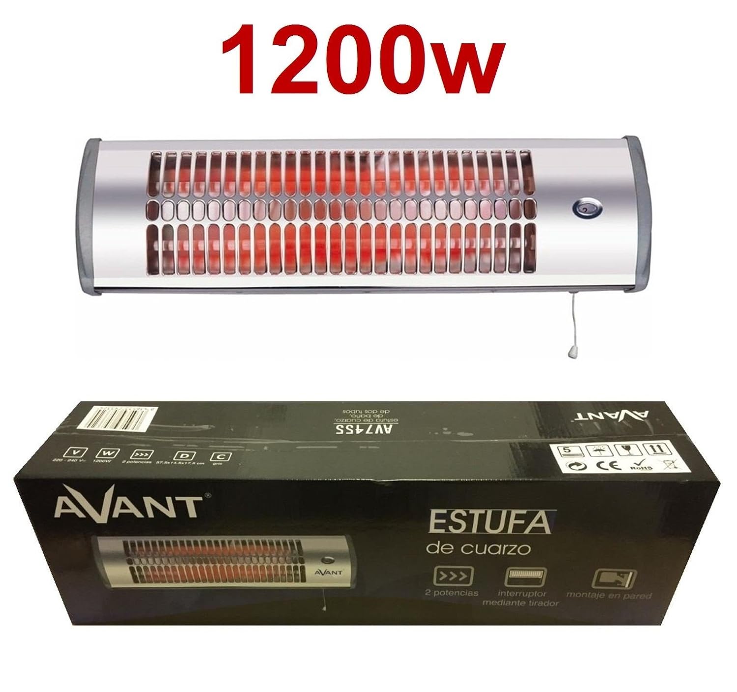 Calefactor estufa de cuarzo 600w-1200w radiador casa baño para la pared