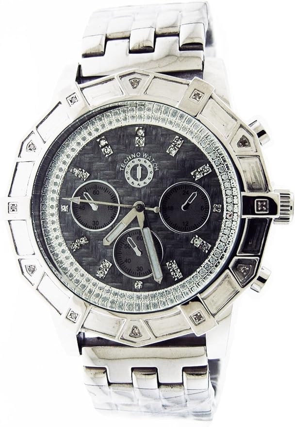 Amazon.com: New Techno Watch 12 Diamond Stainless Steel 47mm Watch: Watches