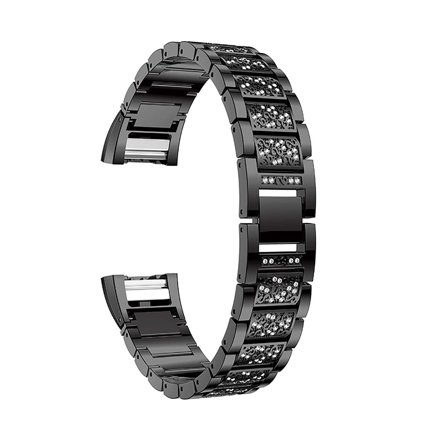 Fitbit Charge 2 Band, iBazal Stainless Steel Watch Band with Crystal Rhinestone Chain Bracelet Replacement Strap for Fitbit Charge 2 - Stylish Black