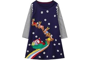 HILEELANG Girl Long Sleeve Dress Cotton Casual Applique Christams Tunic Shirt Clothes