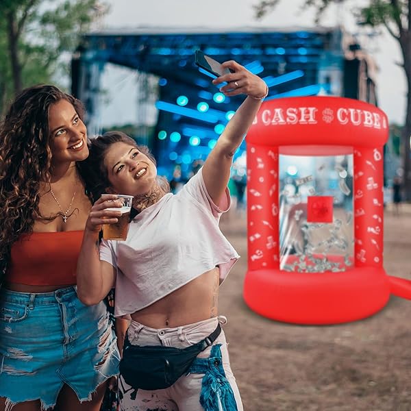SILIPULL 5 FT INFLATABLE CASH CUBE BOOTH INFLATABLE MONEY MACHINE BOOTH MONEY BLOWER MACHINE CASH GRAB FOR ADULTS GAME ACTIVITY EVENTS (NO BLOWER INCLUDED)(RED)