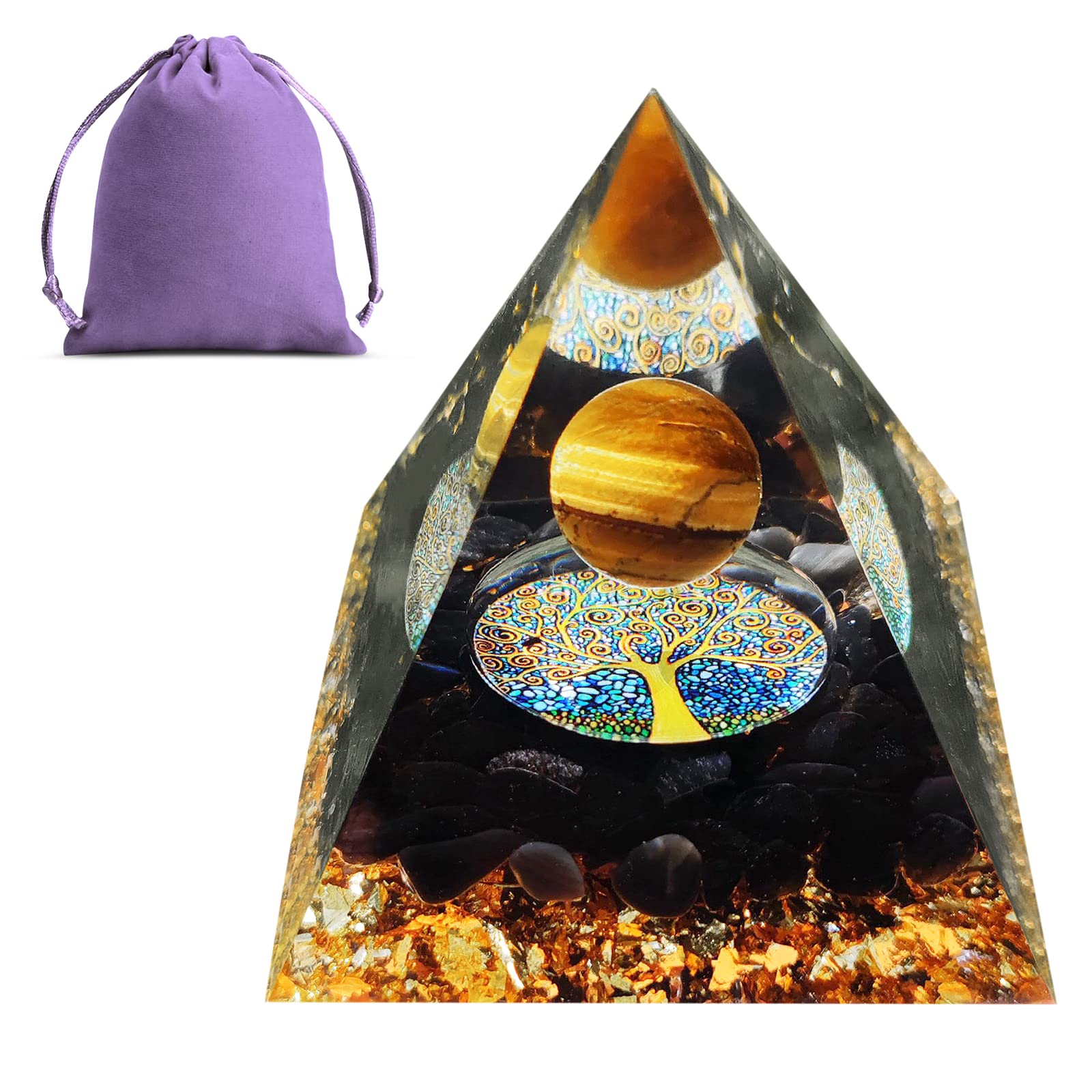 Obidodi Crystal Pyramid, Moonstone Ogan Chakra Energy Tower, Positive Generator, Nature Reiki Crushed Stone Jewelry for Healing Meditation Balance (Tiger Eye Stone)