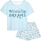 Girls Pajamas for Kids Summer Pjs for Girl Pajama Sets 2Pcs Short Sleeve Top Sleepwear for Teen 8-15