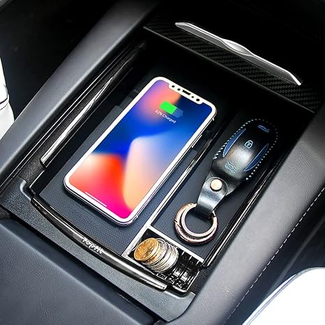 Car Wireless Charger Center Console Armrest Storage Box Holder Container Glove Pallet Tray Compatible Model S Model X 2016 2017 2018 Armrest Box With
