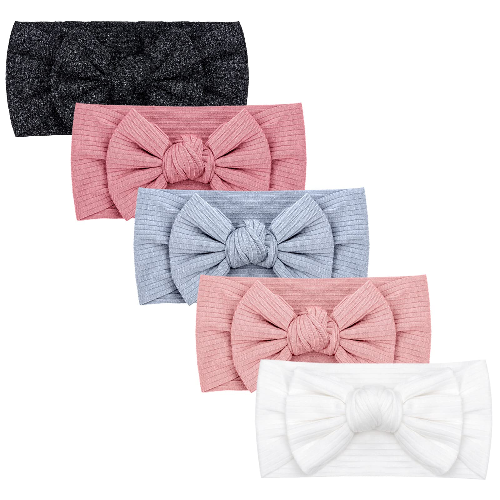 DRESHOW 5 Pack Baby Headbands for Girls Newborn Baby Nylon Headbands with Bows Hair Accessories