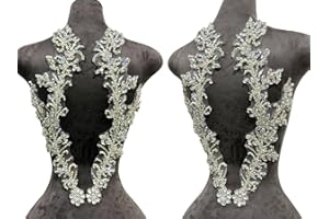 ARTISTRYXB Handmade Beaded Crystal Patches with Rhinestone Applique Designs for Prom Formal Dress 1pair/Bag (Clear AB)