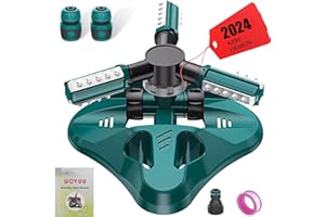 WOVUU Garden Sprinkler,Upgrade Lawn Sprinkler Automatic 360 Degree Rotating Irrigation Sprinkler System, Garden Hose Sprinkler for Yard/Built in 36 Units Angle Spray Nozzles-1Pack(Green)