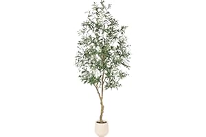 FEELEAD 7ft Olive Trees Artificial Indoor - Tall Faux Olive Tree 7 feet (84") with Pot, Fake Plants Natural Olive Branches an