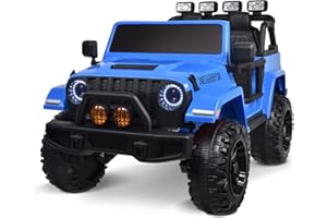 Joywhale 24V 2 Seater Kids Ride on Car Truck Battery Powered Motorized Easy-Drag 4WD, with 4x75W Powerful Engine, Soft Braking, 2.4G Remote Control, Suspension & Free Car Cover, Deep Sea Blue