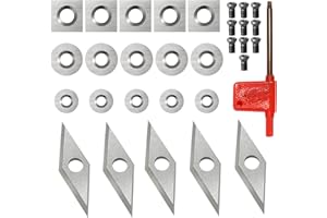 OUYANG 20 Pcs Tungsten Carbide Cutters Inserts Set for Wood Lathe Turning Tools, Indexable Replacement High Strength Fits for DIY Woodworking Lathe Wood Turning Finisher Hollower Tools