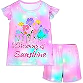MHJY Girls Pajama Sets Toddler Sleepwear Flutter Short Sleeves Top and Shorts 2pcs Kids Pjs Set