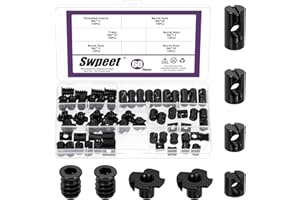 Swpeet 60Pcs M6×10/12/15/20 Zinc Plated Barrel Nuts with Threaded Inserts and T-Nuts Assortment Kit, Cross Dowels Slotted Nut