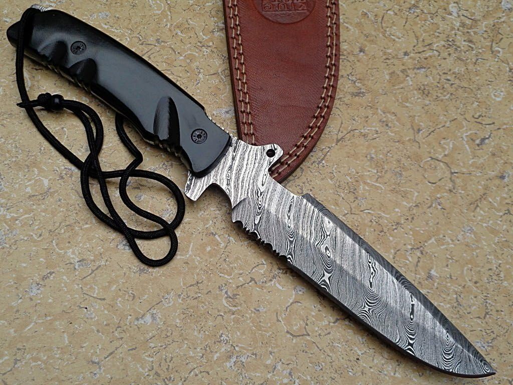 Knife King "Predator Damascus Hunting Bowie Knife. Micarta Handle.Razor Sharp. Solid Quality Hunter.Comes with a Sheath.