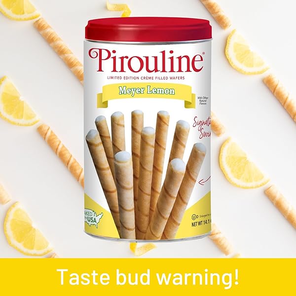 PIROULINE CREME FILLED WAFERS COOKIES – MEYER LEMON FLAVORED – 14.1 OUNCE (400 GRAM) CAN