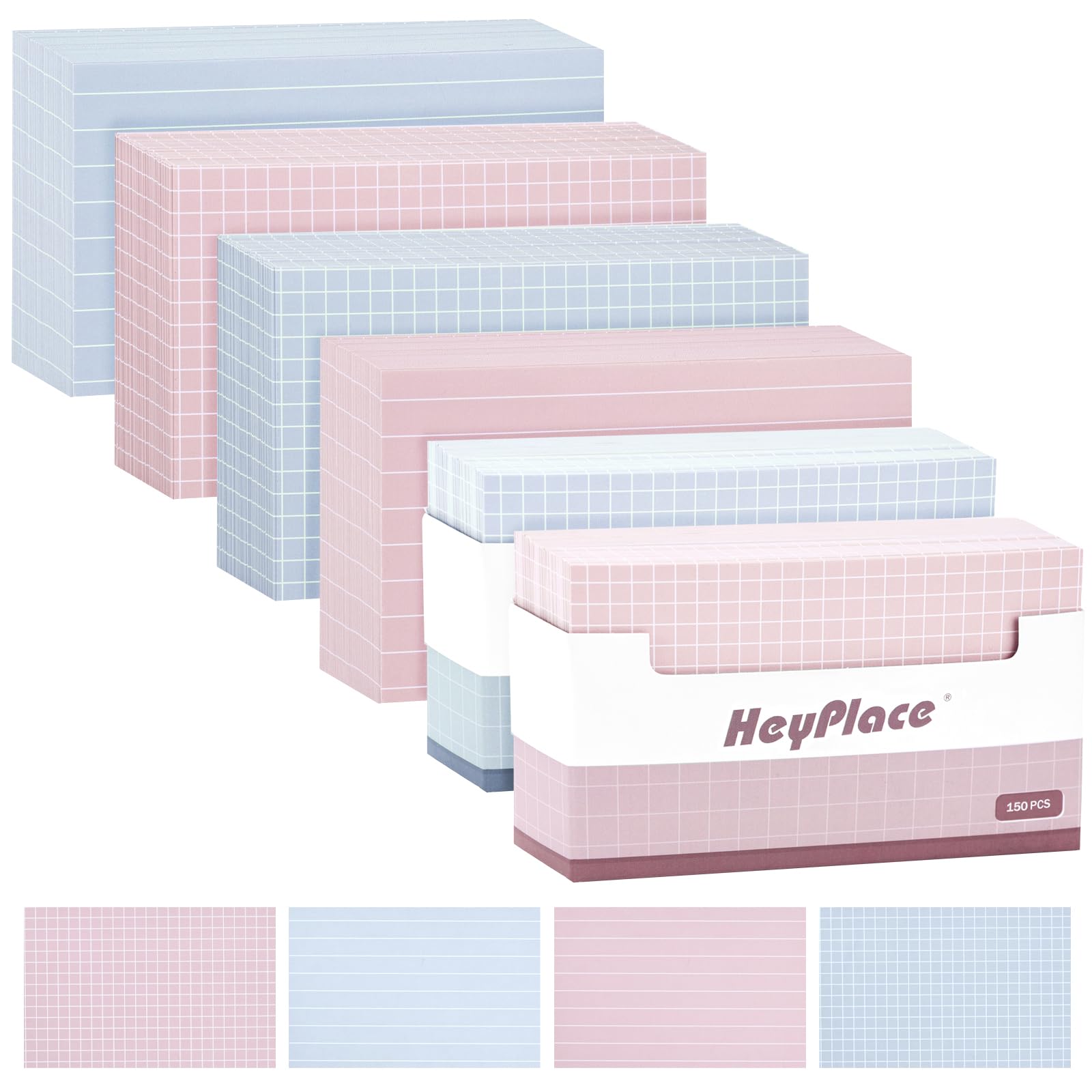 Photo 1 of HEYPLACE 300PCS Grid Ruled Index Cards, 3x5 Graph Ruled Index Cards Lined Index Cards Flashcards for Vocabulary Learning Office School Home Blue Pink