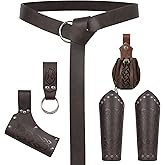 Medieval Belt Costume Accessories 6pcs-Renaissance Accessories with Horn Belt,Leather Bracers, Vintage Pouch, Sword Frog.