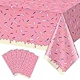 6Pcs Sprinkle Donut Tablecloth, Pink Ice Cream Table Cloth Disposable Plastic Rectangle Table Covers for Baby Girl Sweet One Birthday Donut Grow Up Donut Themed Party Decorations, 54 X 108 Inch