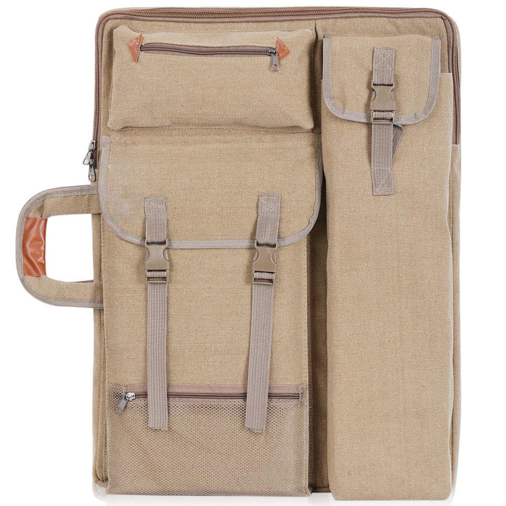 Artists Carry Bag - Carry Shoulder Bag, Field Carry Bags, Vintage Canvas 4K Sketchpad Multifunctional Shoulder Backpack for Drawing Sketching Painting, by Fiona (Khaki)