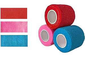 Kuanfine 3 Pack 2 Inches Self Adhesive Bandage Wrap Vet Wrap for Pets, Stretch Self Adherent Tape Cohesive Wrap for Athletic, Sports, Wrist and Ankle(Multi Colors)