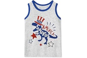 Mrocioa Toddler Boys Sleeveless Tank Top Shirts America Dinosaur Kids 4th of July Patriotic Clothes