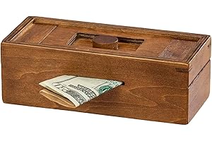 Bits and Pieces Secret Money Puzzle Box - Stash Your Cash Money Holder - Wooden Brain Teaser - Wooden Secret Hidden Compartment (Single Knob Puzzle Box)