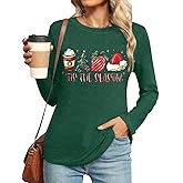 Christmas Shirts for Women Long Sleeve Xmas Graphic T Shirt Top Tis The Season Tree Snowman Print Holiday Shirt Blouse