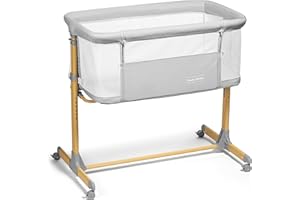 BAEBAE GOODS 3 in 1 Baby Bassinet with Wheels, Portable Bedside Sleeper for Baby with 6 Adjustable Heights and Foam Mattress, Baby Bedside Crib for Newborns and Infants with Storage Basket