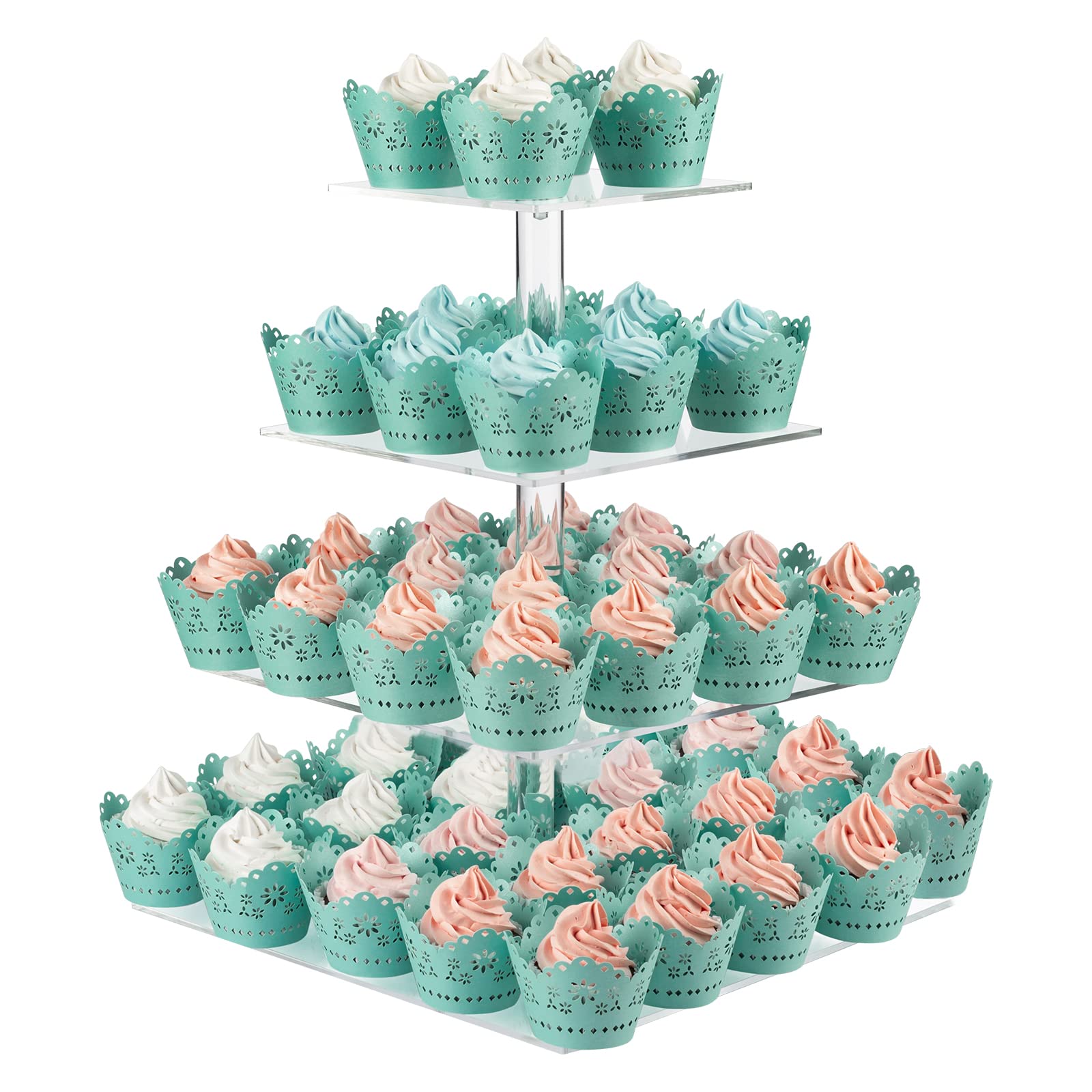 CECOLIC Cupcake Stand 4 Tier Square Cupcake Holder Clear Acrylic Cake Stand Dessert Pastry Tower Holder for Wedding Birthday Bar Party Décor (Square - 12 Inch)