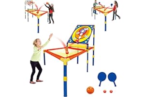 Hitish 3 in 1 Trampoline Ping Pong Table Tennis Basketball Ball Score Games for Kids, Includes 2 Paddles, 2 Balls and Inflatable Basketball, for Indoor or Outdoor Use