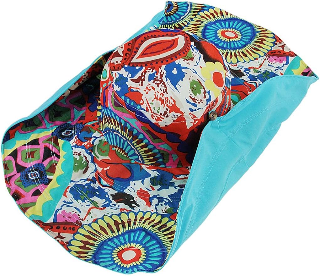 Women's Foldable Floppy Reversible Travel Beach Sun Visor Hat Wide Brim UPF 50+ Blue: Clothing