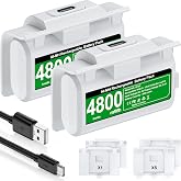 DINOSTRIKE Xbox Battery Pack Rechargeable with 4 Back Covers and a USB C Charging Cable, 2X 4800mWh Xbox Controller Battery Play and Charger kit for Xbox One and Xbox Series X/S-White