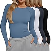 Oakgarden 4 Pack Women's Seamless Workout Shirts Long Sleeve Yoga Athletic Top Thumb Holes Raglan Crewneck Sports Running Tee