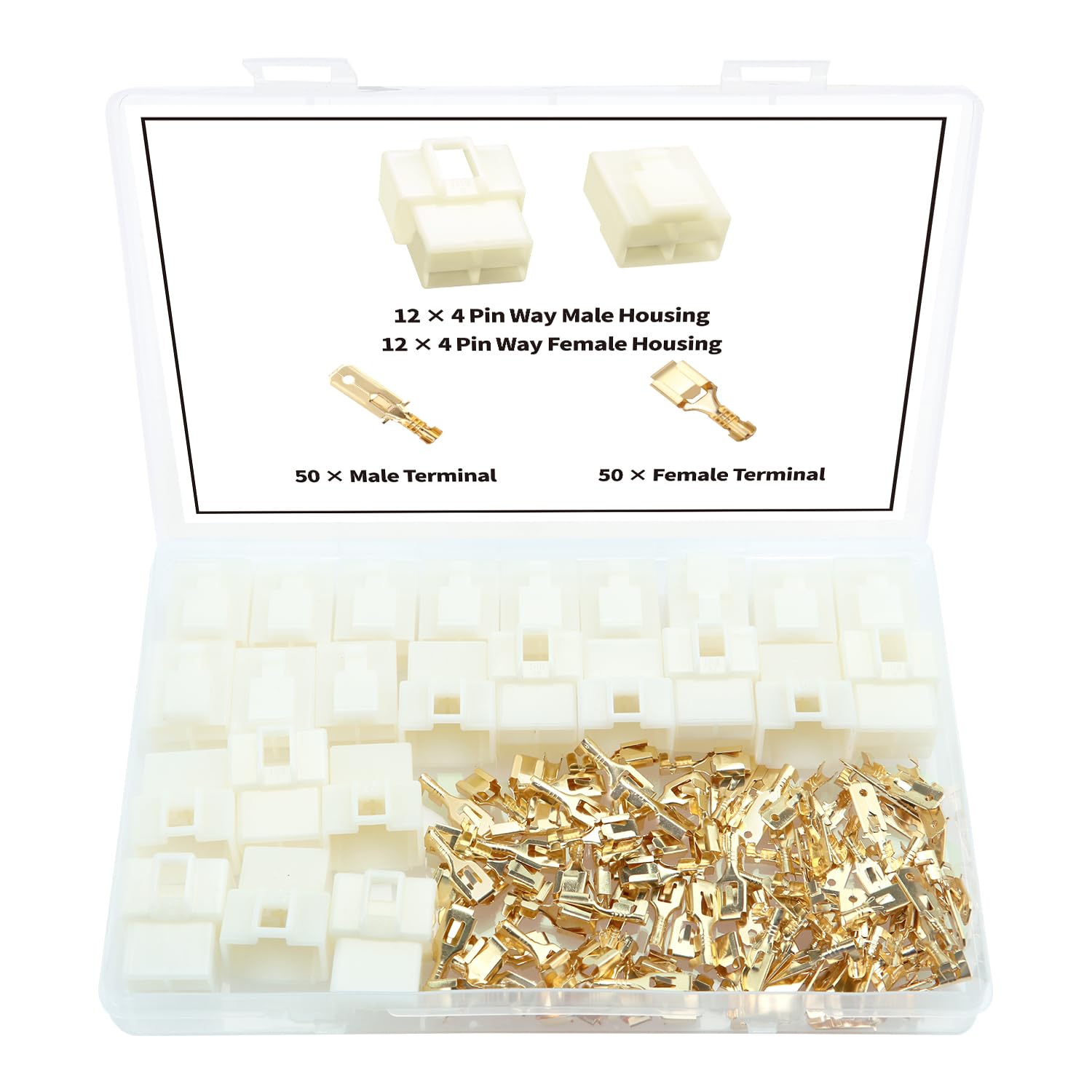 YIXISI 124 PCS 6.3mm 4 Pin Automotive Electrical Wire Connectors Kit, Male/Female Wire Connector Housing and Pin Header Crimp Wire Terminals, for Motorcycle, Bike, Car, Boats