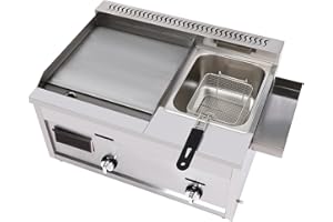 BULELULA Commercial Deep Fryer with Griddle, Gas Propane Flat Top Griddle & Countertop Deep Gas Fryer, Outdoor Multi-function Griddle with Basket & Lid Restaurant Home Kitchen