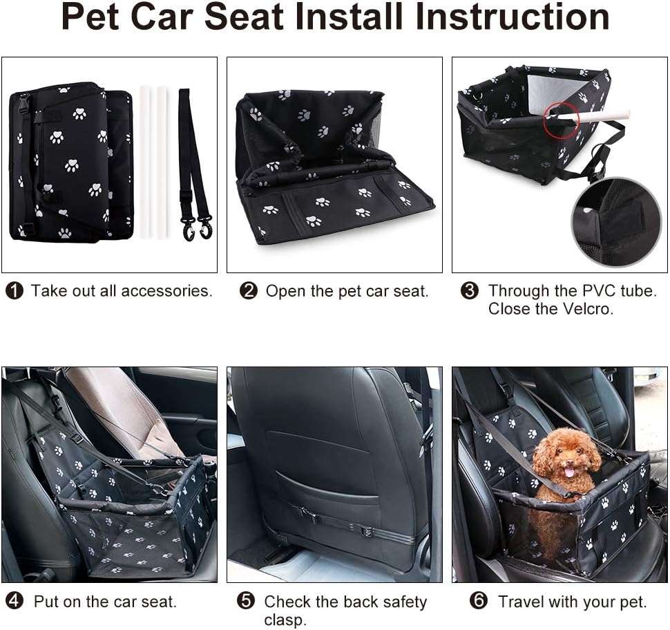 Petbobi Pet Reinforce Car Booster Seat for Dog Cat Portable and Breathable Bag with Seat Belt Dog Carrier Safety Stable for Travel Look Out, with Clip on Leash with PVC Tube (Foot) : Pet Supplies