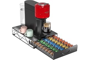 HFHOME Coffee Pod Holder Compatible with 50 VertuoLine, Coffee Capsules Drawer for 40 K Cup, Metal Pod Storage Drawer Organiz