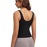 ODODOS Cloud Feeling Tank Bra for Women U Back Wirefree Longline Sports Bra Yoga Top with Removable Pads