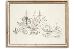 uniro Pine Tree Vintage Wall Art Gray Prints - Classical Naturalist Tree Landscape Print - Pine Trees Sketch Canvas Wall Art Decor Rustic Farmhouse Wall Decor - Minimalist Mid Century Wall Art Painting Picture Aesthetic for Bedroom Bathroom Living Room Office Decor (8" x 10"-UNFRAMED)
